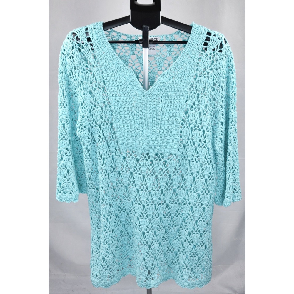 Monroe & Main 100% Cotton Boho Crochet Resortwear Tunic, Large